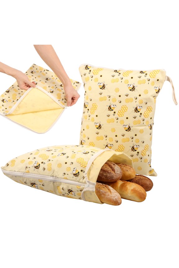 2Pcs Reusable Beeswax Bread Bags for Sourdough Homemade Bread 13x17inch Organic Linen Cotton Beeswax Storage Bags Keep Fresh