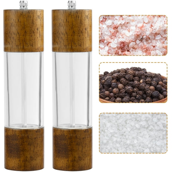 Austok 2Pcs Salt and Pepper Grinder Wooden Shakers with Adjustable Ceramic Core High-capacity Seasoning Bottle for Kitchen
