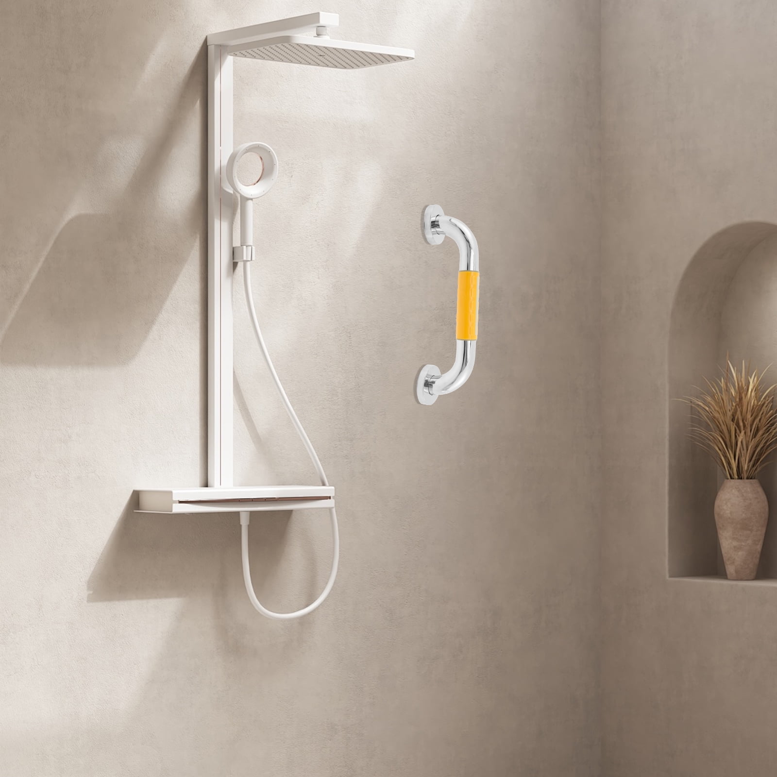 L-Shaped Safety Grab Bar For Bathroom & Shower | 70x70cm, Non-Slip With Luminous Strips, Supports 300 Lbs