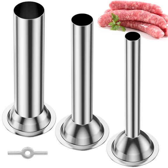 Austok 3 Sizes Stainless Steel Sausage Stuffer Tube with Retainer Holder Homemade Sausage Stuffer Funnels for LEM Sausage Stuffers