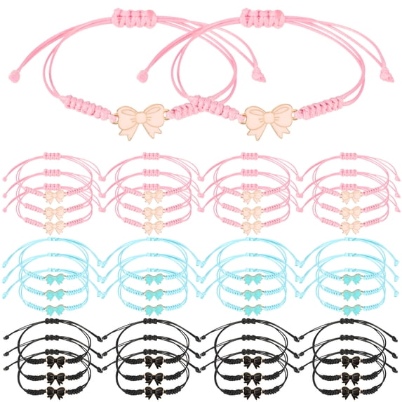 Austok 36 Pack Coquette Bow Braid String Bracelet Present Bulk Cheerleader Adjustable String Rope Braided Birthday Party Favor for Cheer Dance Team Friend Present