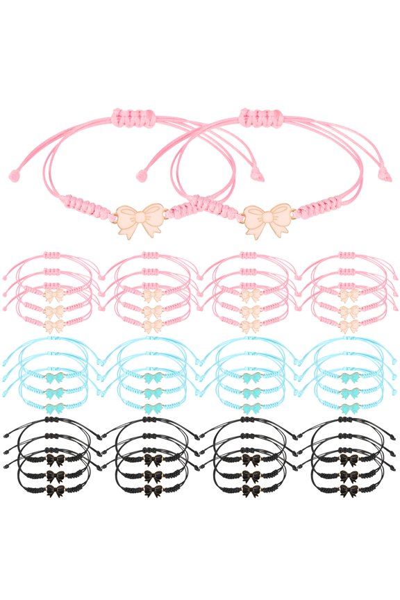 36 Pack Coquette Bow Braid String Bracelets Gift Bulk Cheerleader Adjustable String Rope Braided Birthday Party Favor for Cheer Dance Team Friends Gift