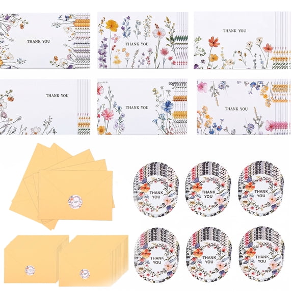 Austok 36 Pack Wildflower Thank You Cards Floral Blank Card Flower Greeting Cards with Envelopes and Matching Stickers for Weddings Birthdays Bridal and Baby Showers