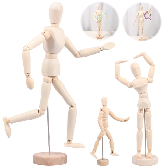 Austok 3Pcs 12 inch Artist Wooden Manikin Flexible Body Joints Human Figure Puppet Model Wood Male Mannequin Doll Ornament Stand for Home Office Desk Decoration Sketching Drawing Painting