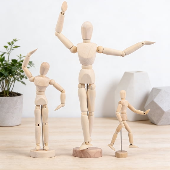 Austok 3Pcs 12 inch Artist Wooden Manikin Flexible Body Joints Human Figure Puppet Model Wood Male Mannequin Doll Ornament Stand for Home Office Desk Decoration Sketching Drawing Painting