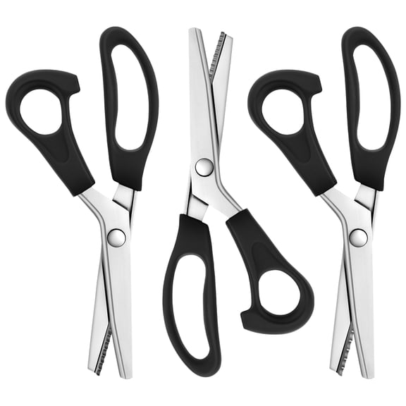 Austok 3Pcs Pinking Shear for Fabric Cutting 3mm 5mm 7mm Stainless Steel Zig Zag Scissor Scalloped Scissor for Leather Fabric Craft Paper for Sewing DIY Handcraft