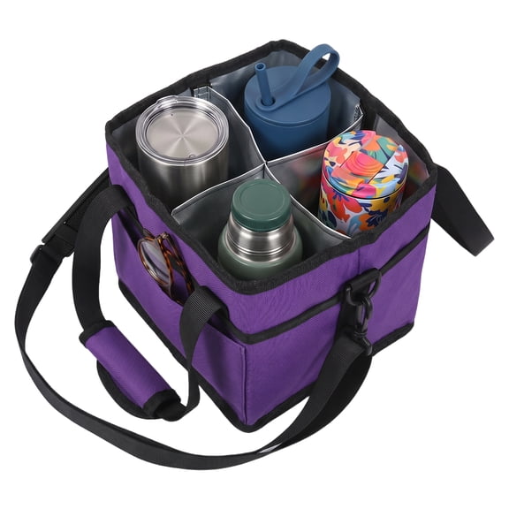 Austok 4 Cup Drink Carrier with Handle & Strap Reusable Insulated Bag for Delivery Foldable Drink Caddy for Hot & Cold Drinks Portable Water Bottle Bag for Travel