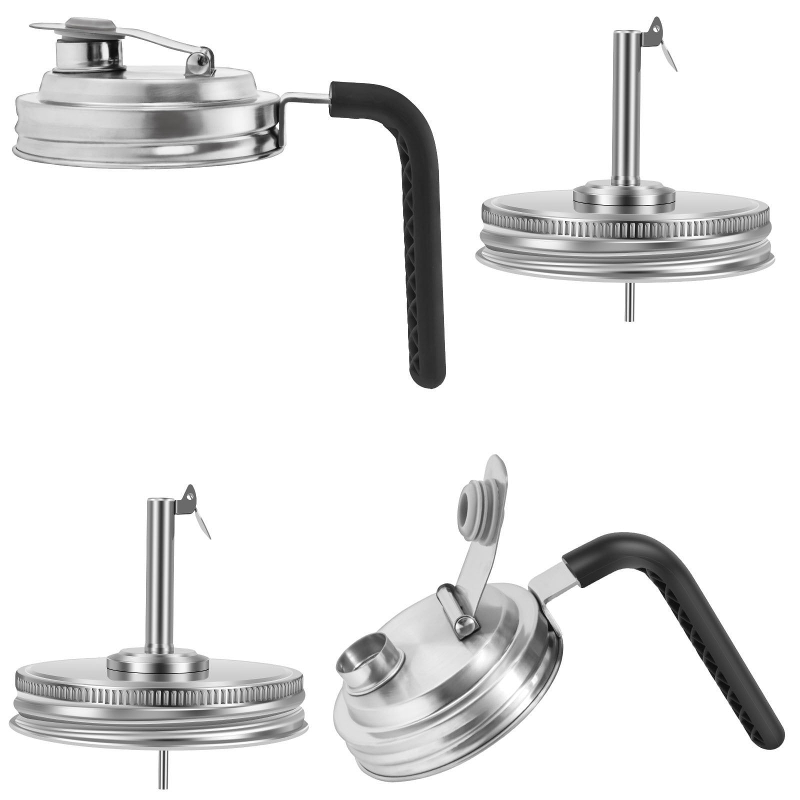 Mason Jar Pour Spout Lid For Wide Mouth Jars - Airtight Pitcher Lid With Handle For Syrups & Drinks