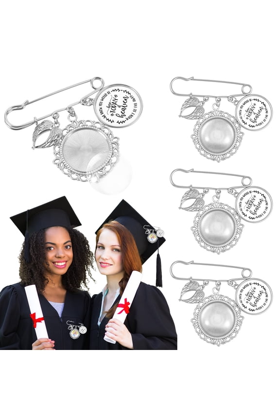 4 Pcs Memorial Graduation Tassel Photo Charm with Wing DIY Pin Brooch Memory Tassel Picture Grad Cap Decoration Personalized Grad Gift for Gown Ceremony Bouque