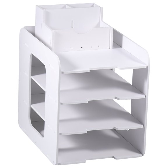 Austok 4-Tier Paper Organizer PVC Paper Storage Holder Multi Tier File Organizer Robust Paper Holder Space Saving Desktop Organizer Sortable Document Storage Rack Ideal for Office
