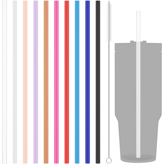 Austok 40 Pack Reusable Straws with Clearing Brush 12in Long Replacement Straws 10 Colors Tumblers Straw Replacement Food Grade Reusable Plastic Straws for 40oz Tumblers Mugs Half Gallon Jug