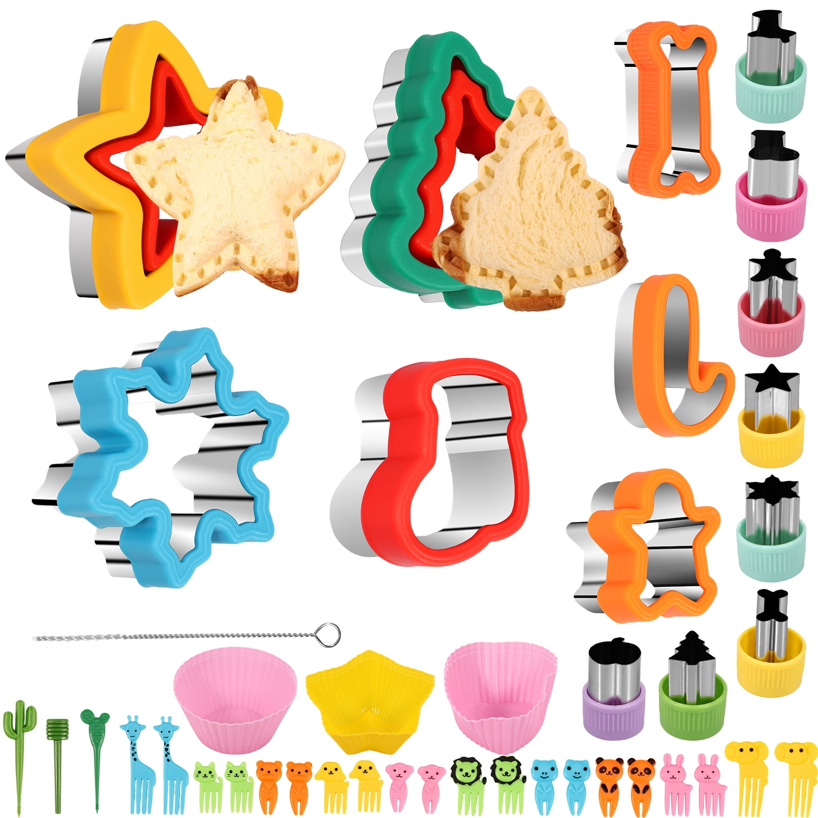 Austok 48Pcs Sandwich Cutter and Sealer Set,Stainless Steel Sandwich Cookie Cutters Shapes Cute