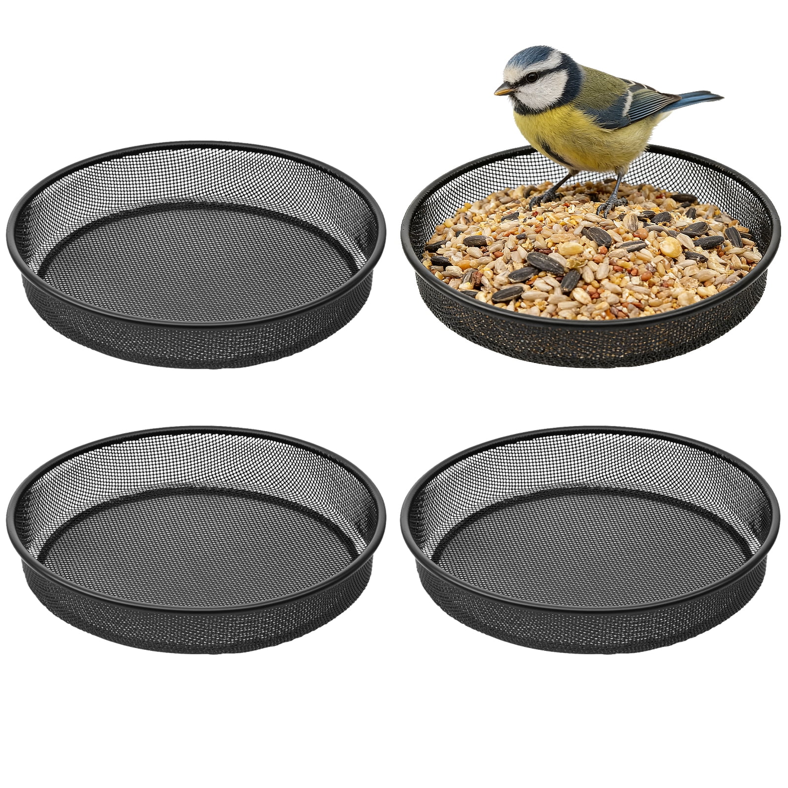 Austok 4Pcs Bird Feeding Bowl 7 Inch Round Metal Iron Wild Birds Seed