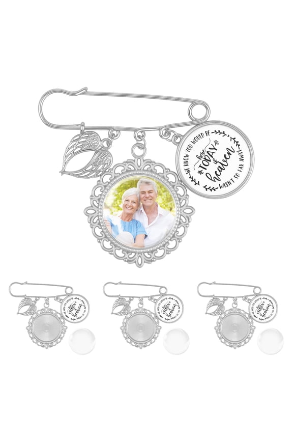 4Pcs Graduation Custom Photo Memorial Pin Brooch Personalized Keepsake Brooch with Angel Wing DIY 0.98 inch Photo Charm Pin for Loved One