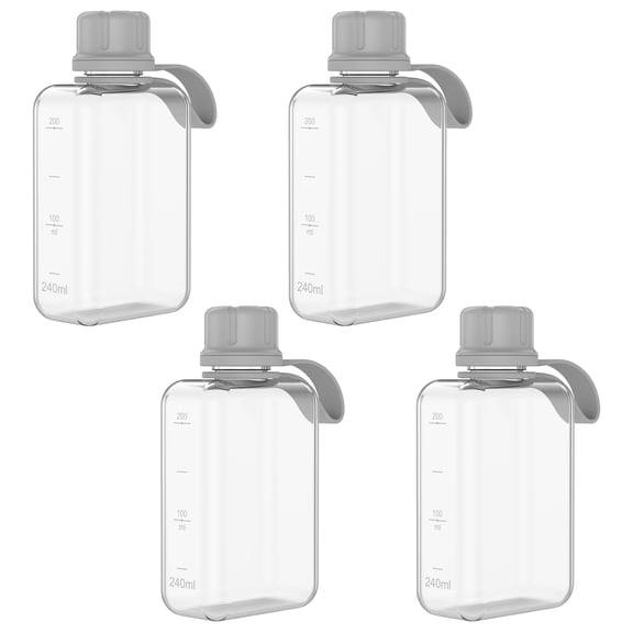 Austok 4Pcs Portable Flat Water Bottle 8.4 oz/ 17.6 oz Reusable Tritan Travel Water Cup Lightweight Leakproof Slim Beverage Bottle Fits Backpacking Hiking
