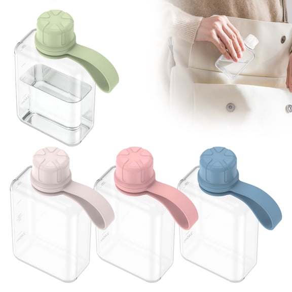 Austok 4Pcs Portable Flat Water Bottle 8.4 oz/ 17.6 oz Reusable Tritan Travel Water Cup Lightweight Leakproof Slim Beverage Bottle Fits Backpacking Hiking