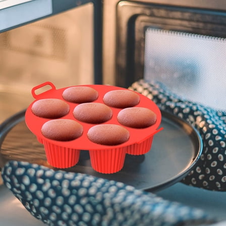 Austok 4Pcs Silicone Muffin Pan Cupcake Pans 7-Cup Round Silicone Baking Molds Non-Stick Cake Muffin Tray BPA-Free Cupcake Pans Muffin Mold 2-Color Baking Mold for Cake Biscuit Bagels