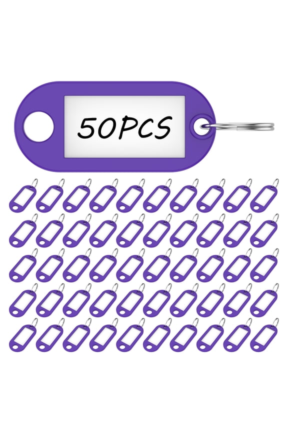 50 Pack Tough Plastic Key Tag with Split Ring and Clear Label Window Portable Key Label for Keychain Suitcase USB Drive Toolbox