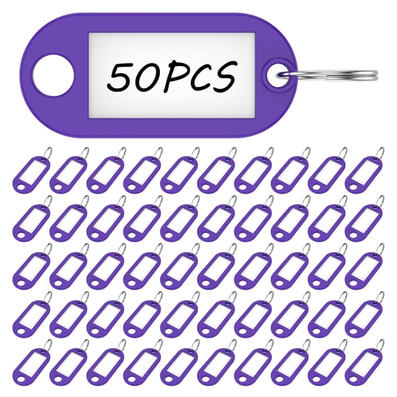 Austok 50 Pcs Key Rings Labels Key Ring Tags Plastic Key Tags of Key Ring Tags, Identifiers, Name Tags and Labels, Adapt to USB Drive, Keys, Pets, Bags