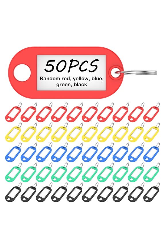 50 Pcs Plastic Key Tag with Split Ring and Clear Label Window Portable Key Rings Label for Keychain Suitcase USB Drive Toolbox