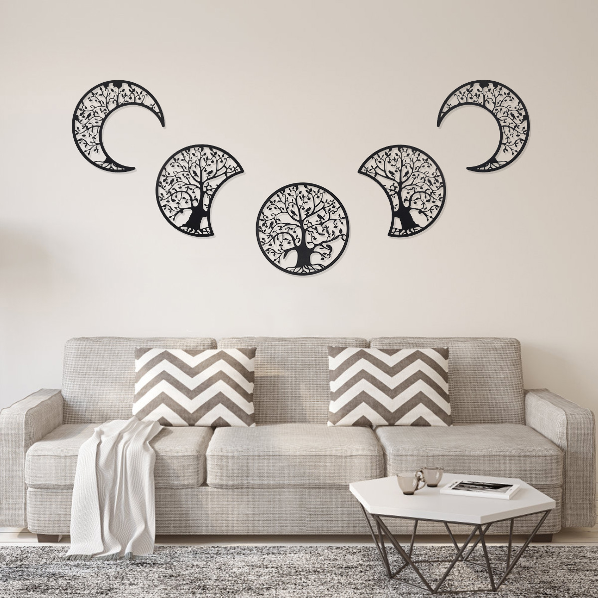 Austok 5Pcs Hollow Moon Phases Wall Art Wooden Moon Phases Wall Hanging  Home Decor Background Gift Bedroom Wall Décor, Wooden Frame