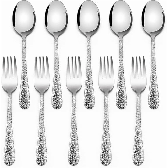 Tcwhniev Kids Silverware, 10 Pieces Toddler Utensils, Stainless Steel Kids Spoons and Forks, Childrens Cutlery Set for Home Preschools, 5 x Kid Spoons, 5 x Children Forks