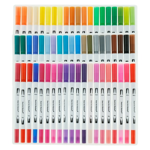 Austok 60 Colors Double Tip Brush Pens Washable Double Brush Marker Pens Multifunctional Art Markers Set Practical Paint Markers Set with Fine and Brush Tip for Sketching Drawing Coloring