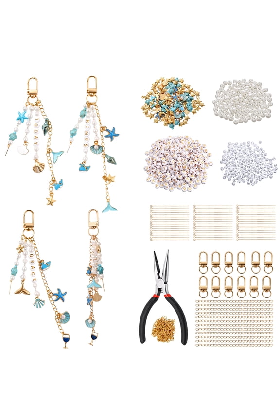 776 Pcs Keychain Making Kit with Charms DIY Key Chain Kit for Beginners Sea Themed Alphabet Beads Custom Keychains with Tools Crafting and Jewelry Making for Girls Women Adults