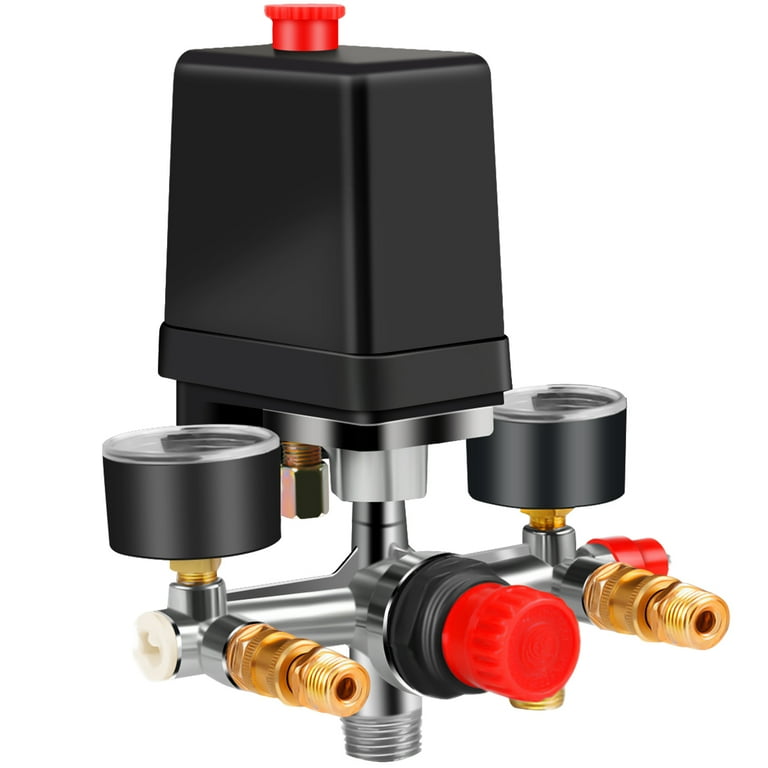 Air Compressor Pressure Control Switch Valve Regulator 90-120 PSI with Double Gauges,Pressure Control Switch Valve, Air Compressor Regulator With Gauges Relief - Portable Air Compressor Pressure Control Switch Valve Regulator 90-120 PSI with Double Gauges,Pressure Control Switch Valve, Air Compressor Regulator With Gauges Relief - Portable