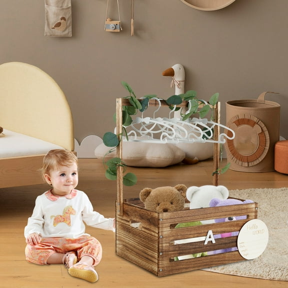 Austok Baby Shower Crate Closet with Handle Wood Baby Shower Basket Practical Newborn Baby Basket Easy Assembly Baby Storage Crate for Pregnancy New Parent Party