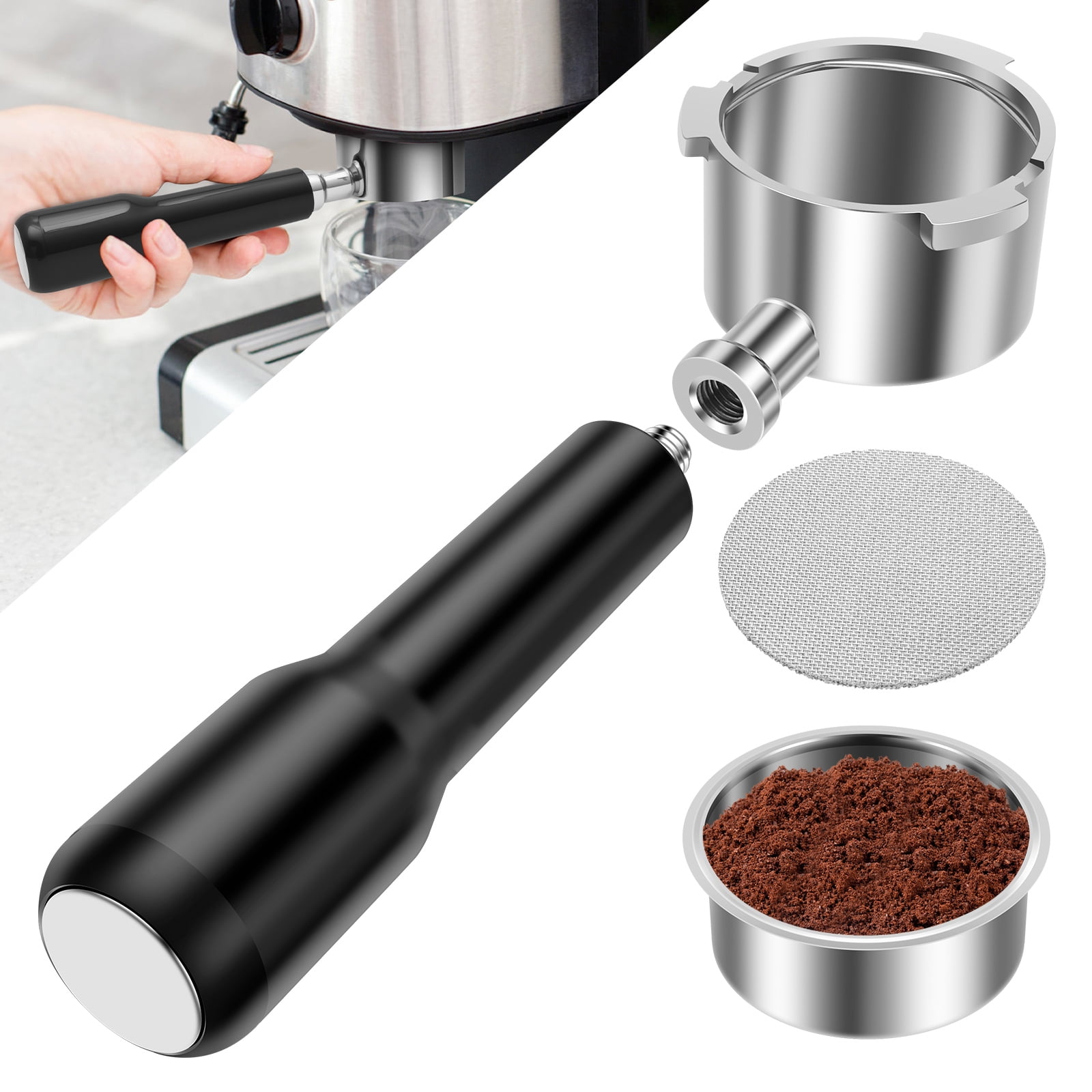Austok Bottomless Portafilter 51 mm with 3 Ear Espresso Puck Screen Compatible with DeLonghi EC680/EC685 with Stainless Steel Sieve