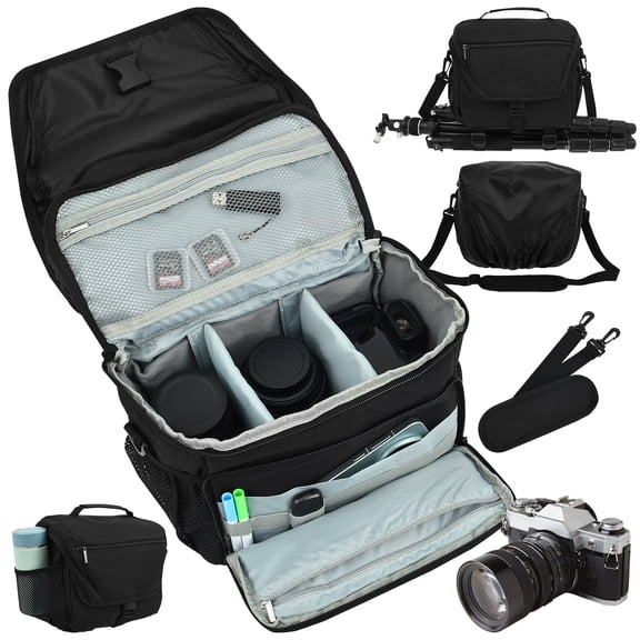 Austok Camera Bag Waterproof DSLR/SLR/Mirrorless Camera Sling Bag with Tripod Holder for Photographer with Rain Cover Black