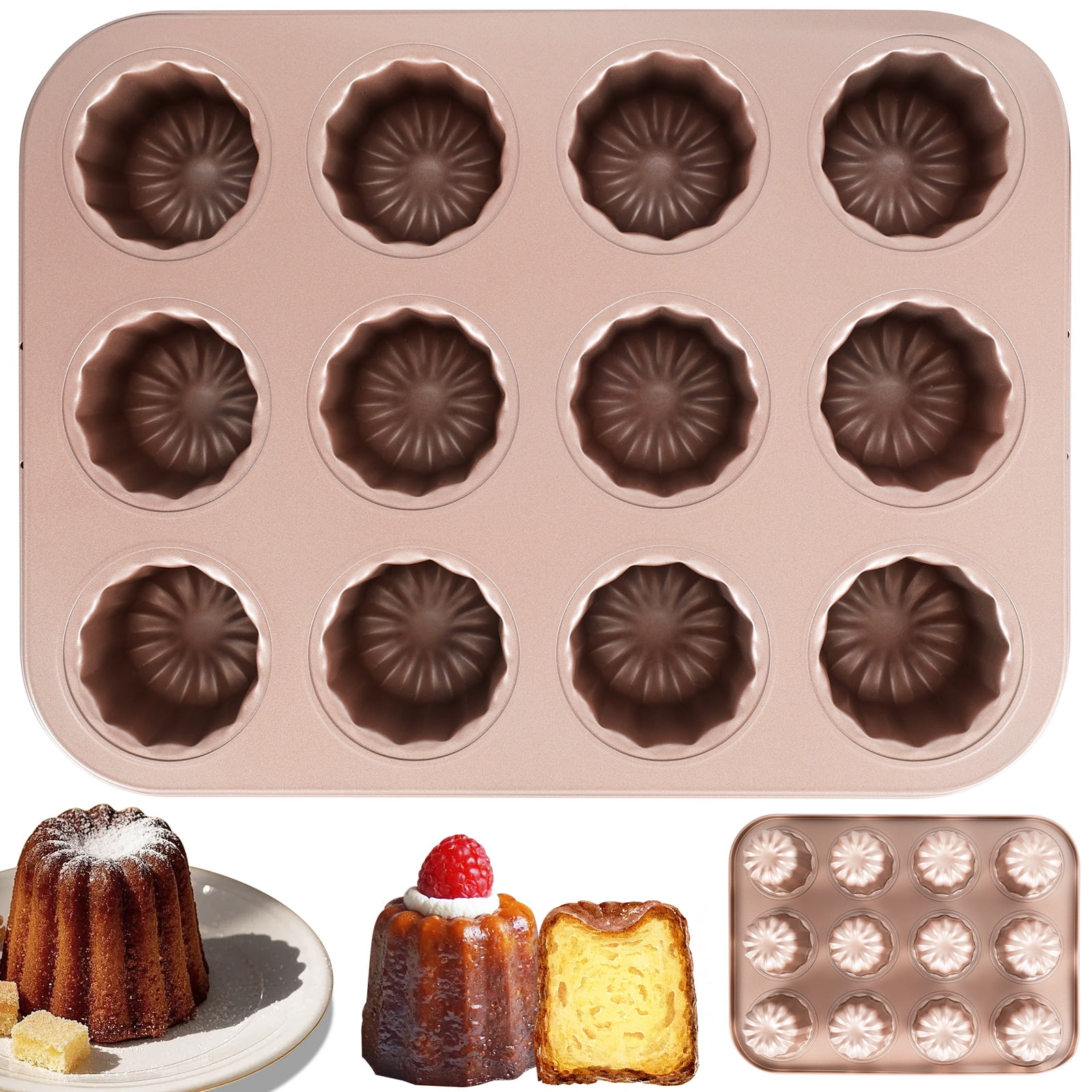 Ikoopy Canelé Mold Cake Pan 6/9/12 Cavity Non Stick Cannele Muffin Bakeware Cupcake Pan For Oven Baking Dishwasher Safe 9 Cavity