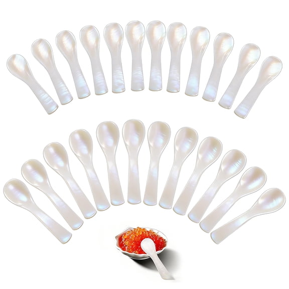Austok Caviar Spoon 24pcs Shell Spoon for Caviar Ice Cream Sauce for Egg Ice Cream Coffee Kitchen Restaurant for Serving