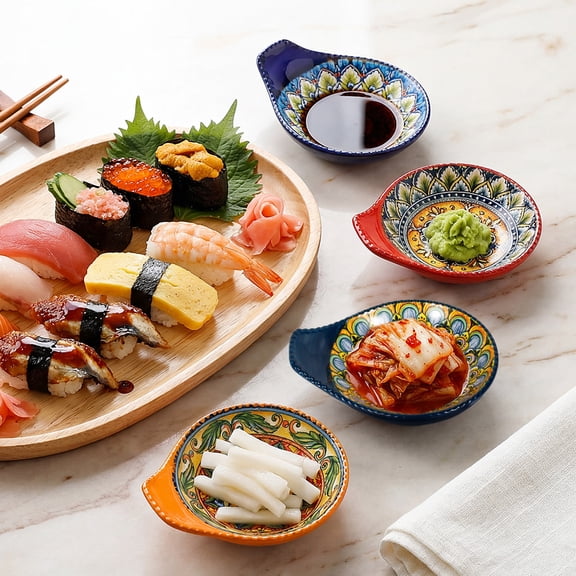 Austok Ceramic Dipping Bowls Set of 4, Small Sauce Dishes for Soy Sauce, Condiments, Appetizers & Snacks, Mini Serving Bowls for Sushi, BBQ & Parties