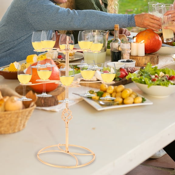 Austok Champagne Tower Stand 2 Tier 10 Holder Gold Cocktail Tree Stand for Drinks Metal Wine Glass Holder Suitable for Gin Cocktail Champagne Wine