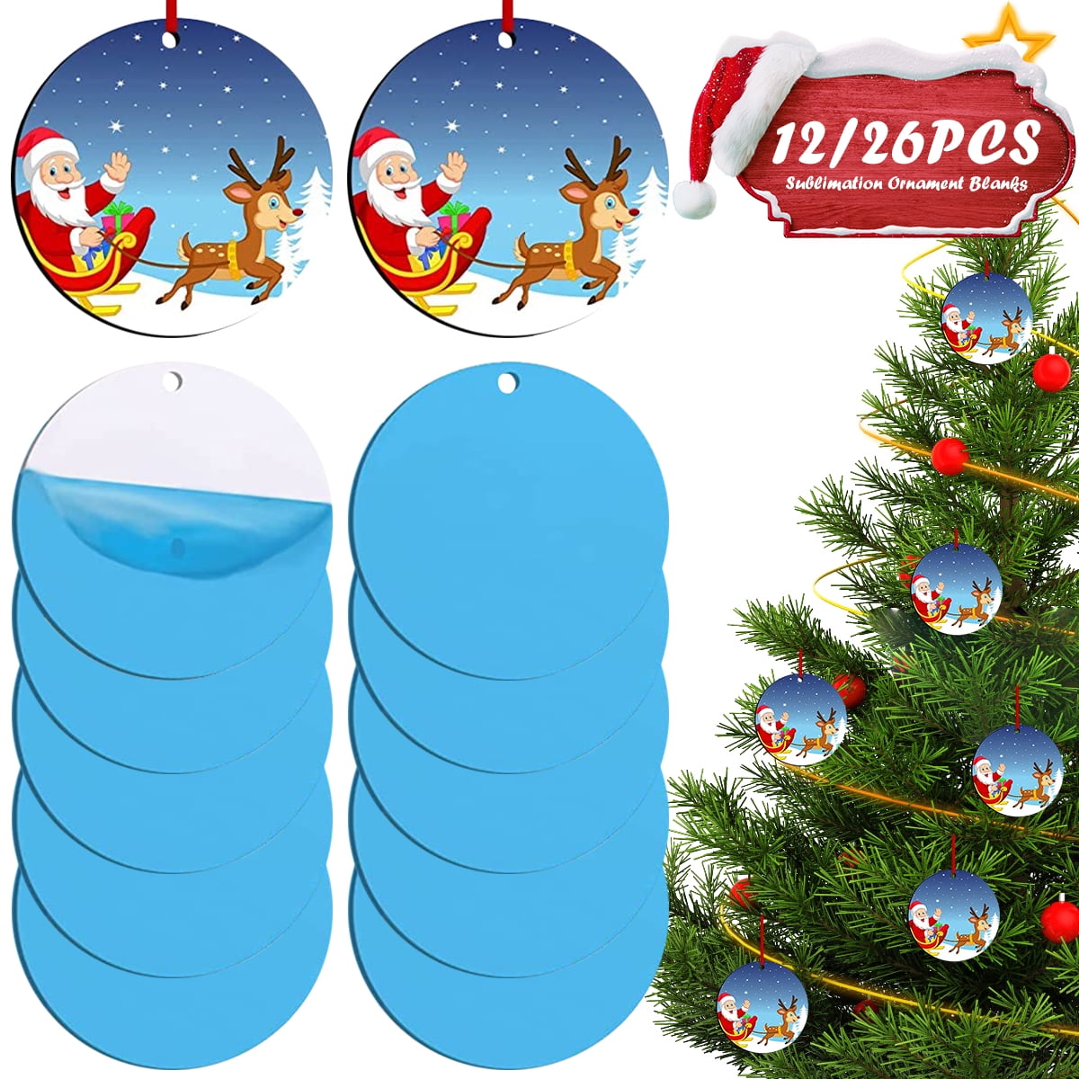 Austok Christmas Sublimation Ornament with Red String Double Sides Sublimation  Ornament Blanks Round Lightweight Sublimation Blanks Ornaments Bulk for  Decoration Christmas Xmas Tree Halloween 