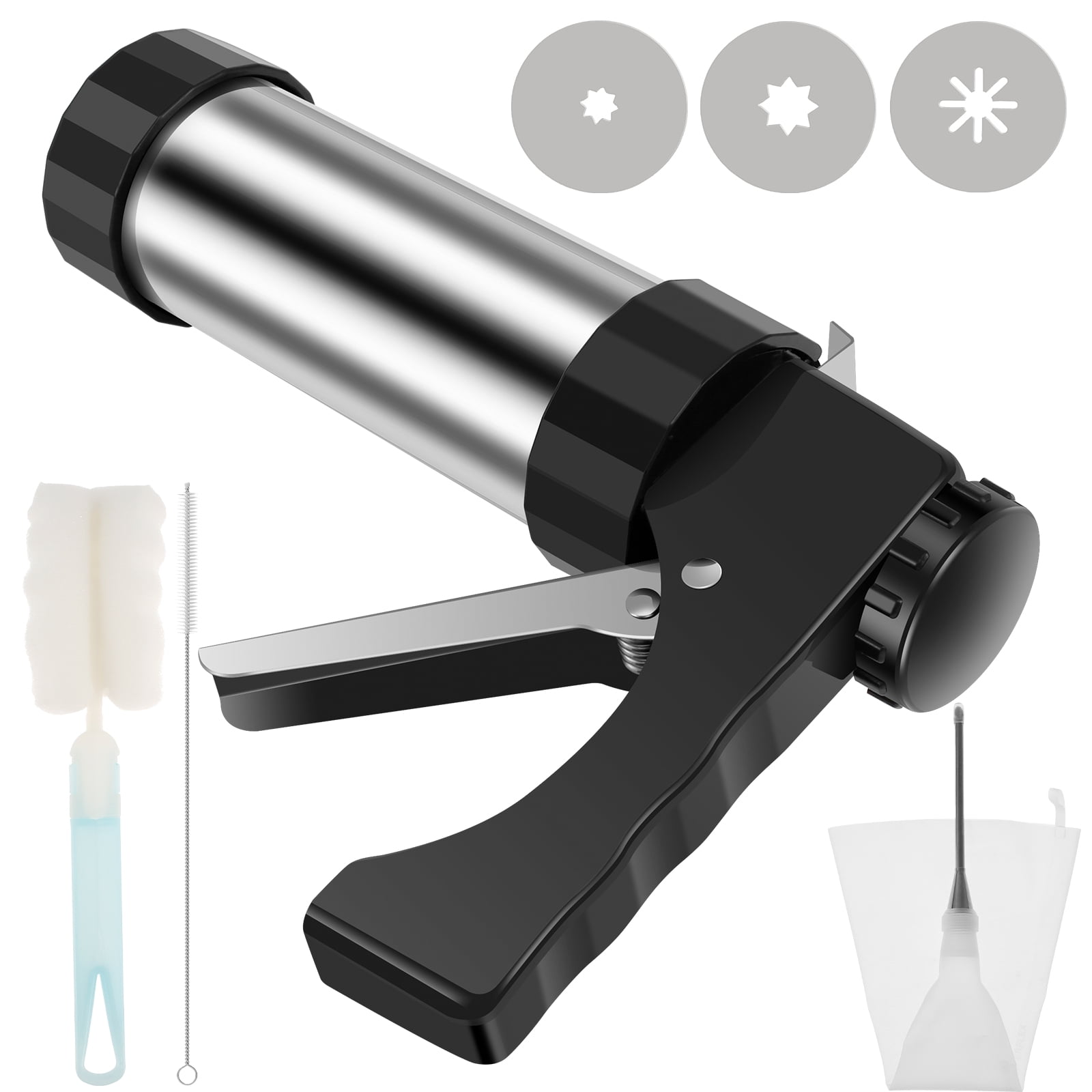 Tcwhniev Churrera Churro Maker Machine Stainless Steel Churro Maker Kit with 3 Different Tips Piping Nozzle Piping Bag Lightweight Hollow Churro Maker Tool for Making Churro