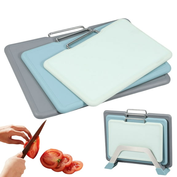 Austok Cutting Board Set with Stand Kitchen Cutting Board Set with Grinding Area and Scale Marking 3 Sizes Chopping Board Set with Handle Non Slip Cutting Board for Home Kitchen