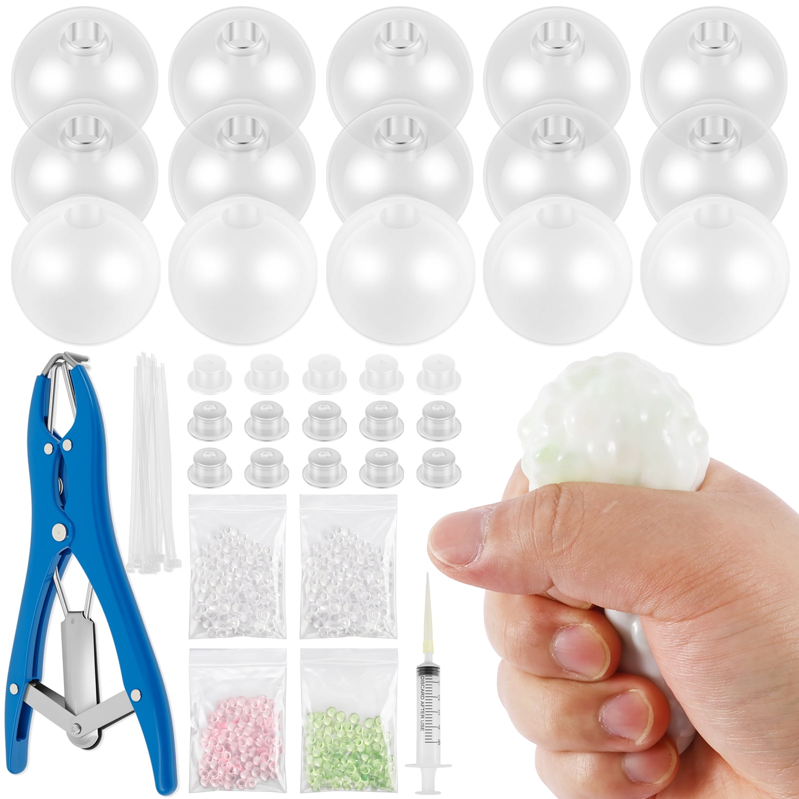 Austok DIY Stress Ball Making Kit Portable Empty Squeeze Ball DIY Kit with Vacuum Tool Cable Tie Filler Bead Expander Tool for Home Office Adult