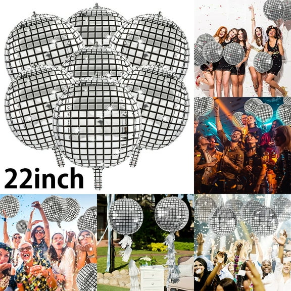 Austok Disco Ball Balloons,6 Pack,22 Inch 4D Large Mirror Metallic Balloons for Disco Dance Party Supplies Birthday Party Wedding Baby Shower