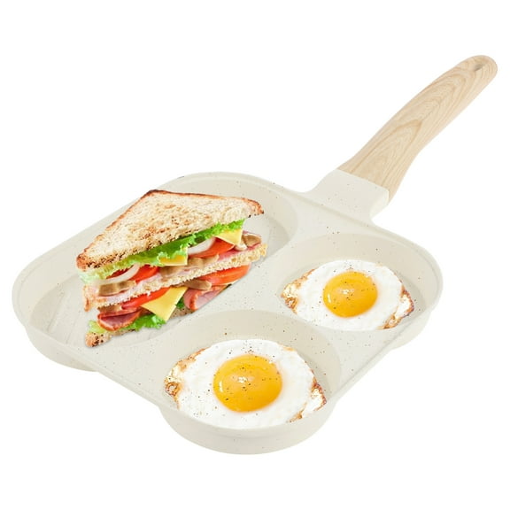 Austok Egg Frying Pan 3 in 1 Egg Skillet with Wooden Handle Non Stick Aluminum Alloy Omelette Pan Effortless to Clean Egg Cooker Pan for Induction Cooker Gas Cooker Electric Pottery Oven