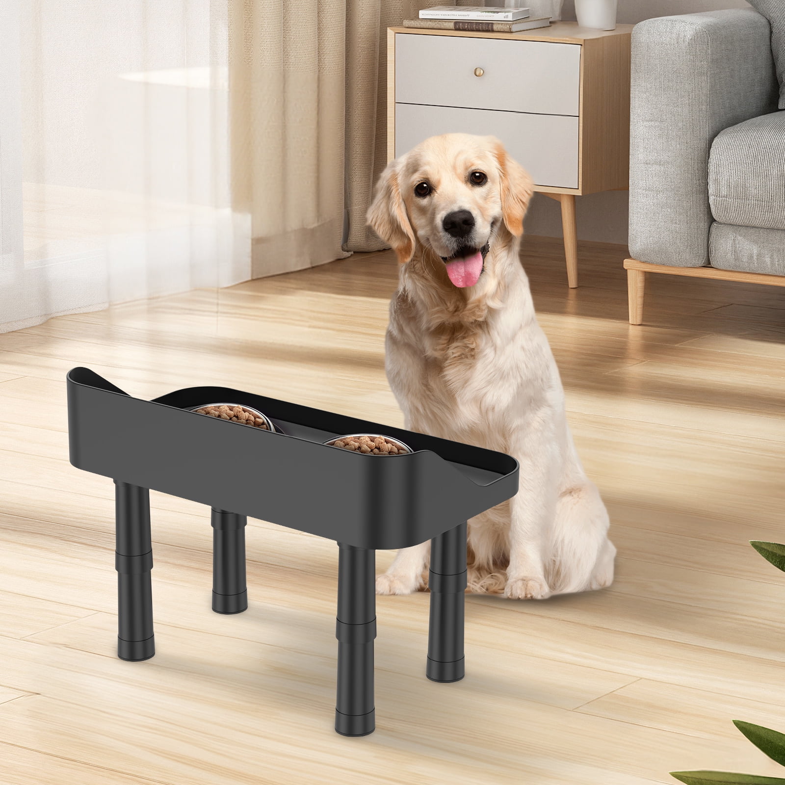 Austok Elevated Dog Food Bowl Stand Adjuastable Raised Pet Feeding Station with Splash Guard 17" W Pet Cat Food Table for Large Dog No Bowl Included