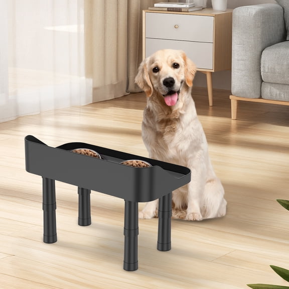 Austok Elevated Dog Food Bowl Stand Adjuastable Raised Pet Feeding Station with Splash Guard 17" W Pet Cat Food Table for Large Dog No Bowl Included