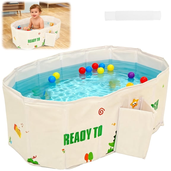 Austok Foldable Bathtub for Kids Multifunctional Portable Bath Tub Large Toddler Bath Tub for Ages Under 8 Integrated Design with Drainage Hole