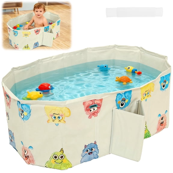 Austok Foldable Bathtub for Kids Multifunctional Portable Bath Tub Large Toddler Bath Tub for Ages Under 8 Integrated Design with Drainage Hole