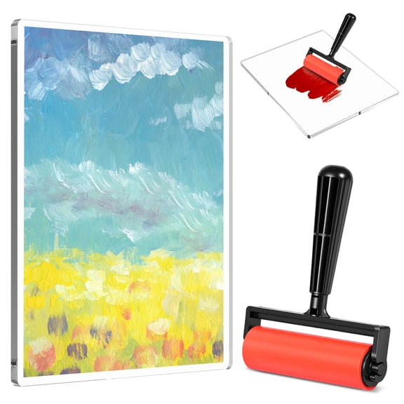 Austok Gel Press Printing Plate with Brush Reusable Gel Plate Printmaking Supplies Printing Plates for Press Art for Card Making Scrapbooking Journaling Arts Crafts