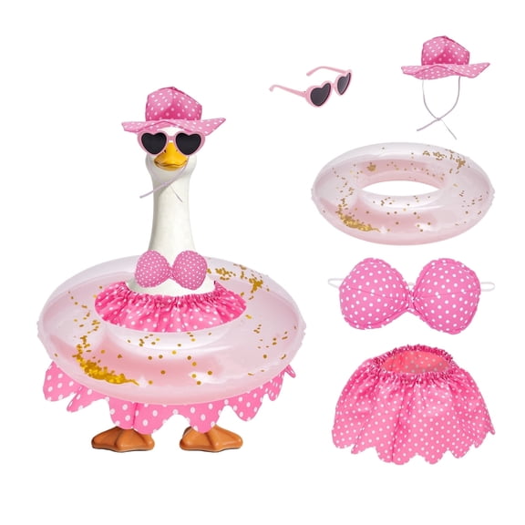 Hawaiian Porch Goose Outfit Summer Porch Goose Outfit Fits 23" Statue with Swimming Ring for Cement Yard Decor