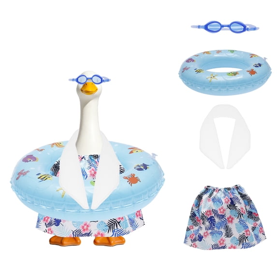 Austok Hawaiian Porch Goose Outfit Summer Porch Goose Outfit Fits 23" Statue with Swimming Ring for Cement Yard Decor