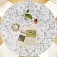thumbnail image 1 of Indoor Outdoor Patio Round Fitted Vinyl Tablecloth,Flannel Backing,Elastic Edge,Waterproof Plastic Table Cover,Gray chrysanthemum Pattern for 6-Seat Table of 45-56’’ Diameter, 1 of 9